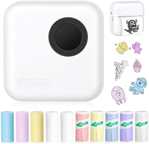 Mini Pocket Bluetooth Printer-Portable Thermal Printer with 10 Roll Papers for Journal/DIY Scrapbook/Travel/Notes/Lists/Label/Memo, Receipt Printer for Children Women Gifts Kids Christmas