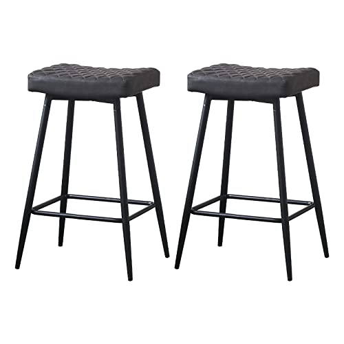 AINPECCA Bar Stools Set of 2-Faux Leather Grey Barstools with Black Metal Legs, Kitchen Island Stools, High Bar Chairs for Island Counter, Pub, Bistro