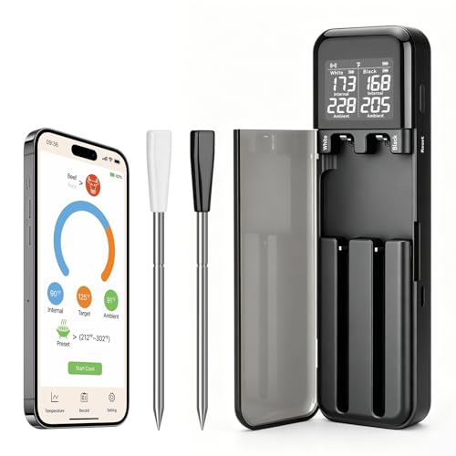 Image of Meat Thermometer, Maypott Digital Wireless Bluetooth Dual-Probe Food Thermometer for Cooking with Smart App - 100m Remote Range, Dual Monitoring for Food & Oven/BBQ up to 300°C (572°F), Magnetic