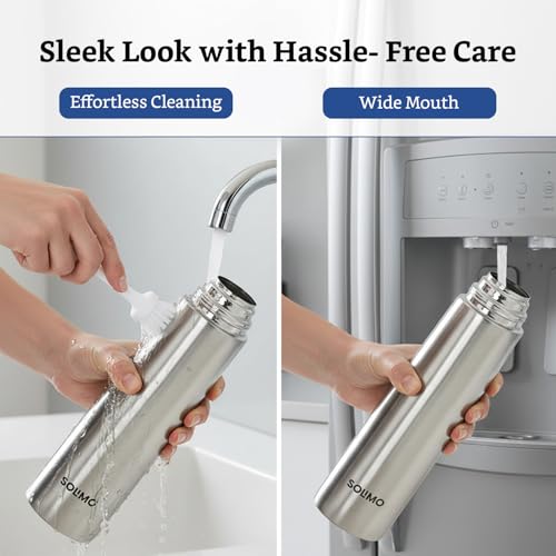 Image of Amazon Brand - Solimo Stainless Steel Water Bottle | Set of 2, (1000ml x 2) | Single Walled, Food Grade, Leakproof Lid Bottle For School Kids, College, Office, Gym, Travel & Outdoor