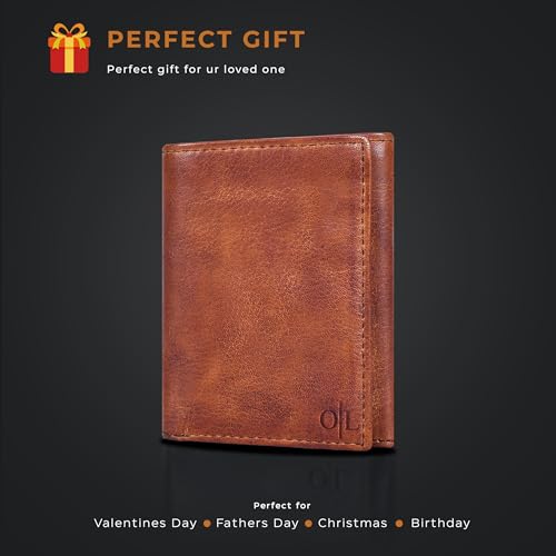 Image of Tri fold Leather Wallet for Men with RFID | Slim Wallets for Men with 1 ID and 6 Credit card slots | Front Pocket Minimalist