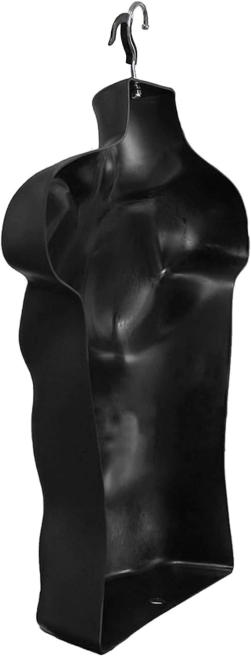 DisplayTown Male Mannequin Torso Hollow Back Body Stackable Dress Form with Hanging Hooks for Tshirt Display, Countertop, Craft Shows, Photos and Design, S-M Clothing Size (Black, Set of 5)