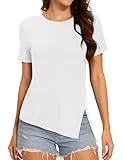 MAGCOMSEN Women's Short Sleeve Workout Shirts Breathable Pilates Yoga T-Shirts with Side Slit Quick Dry Gym Athletic Tee Tops White, M