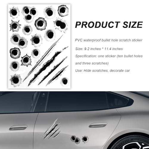 Image of 3D Bullet Hole Car Stickers, Ultra-Realistic Fake Bullet Hole Auto Body Scratch Decal, Waterproof PVC Fake Hole Sticker Automotive Tattoo Decoration for Bumper Window Helmet (Style A)