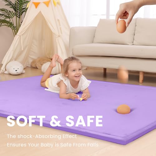 Image of Baby Play Mat for Floor,1.3 inch Thick Elasti-Foam 50x50 Playpen Mat for Toddlers Infant kids,Water-Repellent Soft Coral Velvet for Tummy Time,Non-Slip Backing for Crawling,Tatami Style(Lavender)