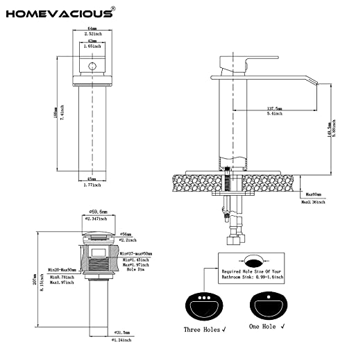 Homevacious Bathroom Faucet Chrome Waterfall Bath Sink Faucets Lavatory Vanity Single Handle Restroom with Pop Up Drain with Overflow 1 Hole Lever Basin Mixer Tap Commercial by Homevacious - Image 7