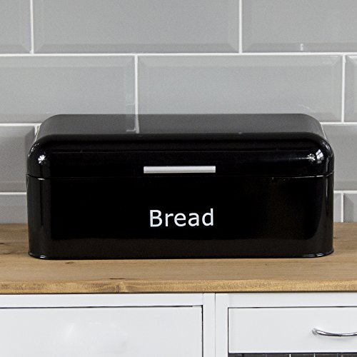 Chef Vida Steel Curved Bread Bin Kitchen Food Storage Box, Black