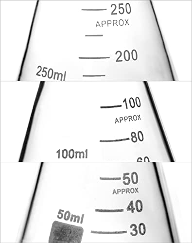 Qwork Glass Erlenmeyer Flask Set (50, 100 And 250Ml), 3 Pack Graduated Borosilicate Glass Erlenmeyer Conical Flask With Glass Stopper For Lab, Experiment, Chemistry #TOP2