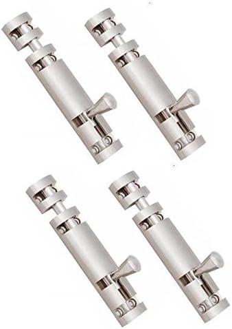 TRUPHE Stainless Steel Full Round Tower Bolt Door Latch, 6 inch (Standard Size, Silver) - Set of 4