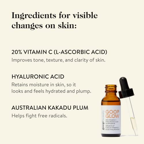 Goop Beauty 20% Vitamin C + Hyaluronic Acid Serum | Hydrating Serum To Improve Tone & Texture | L-Ascorbic Acid & Hyaluronic Acid | 1 Fl Oz | Firming & Brightening Serum | Paraben And Silicone Free #TOP2