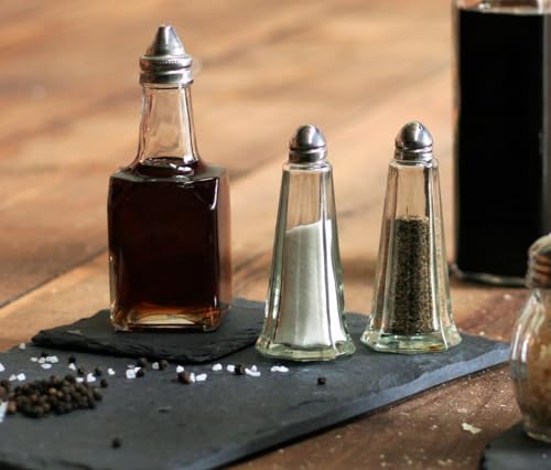 Chef-Hub Set of 12 Classic Glass Eiffel Tower Salt & Pepper Shakers (6 Salt & 6 Pepper) Dispenser Pots with Screw Top Lid