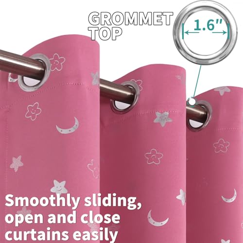 Image of BGment Blackout Curtains for Nursery, Room Darkening Thermal Insulated Window Curtains for Kids Room, Noise Cancelling Heat Insulation Star and Moon Curtains for Bedroom, 2 Panels, Pink, 52 x 72 Inch