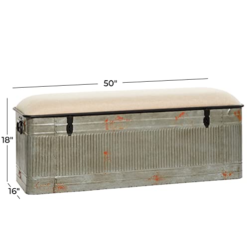 image for Deco 79 Metal Room Storage Bench Galvanized Entryway Bench with Cream 