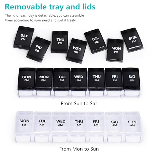 Image of Large Pill Boxes and Organizer 2 Times a Day, MOLN HYMY 7 Day AM PM Pill Case, 14 Compartments Pill Dispenser to Hold Big Vitamin Supplements Fish Oil (Black+White)