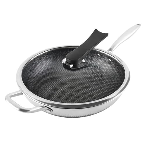 Wok de acero inoxidable con tapa, 13.4 pulg, antiadherente miniatura 1