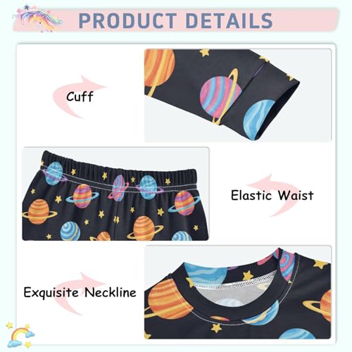 Pajama Sets Long Sleeve Colorful Planets Black Background Soft Comfy Sleepwear 2 Piece PJS 3-8T4