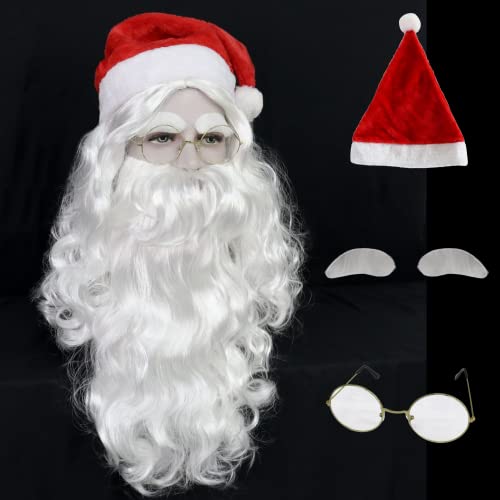 ANOGOL Wig Cap+Santa Claus Wig with Mustache{1 Pair*Eyebrows