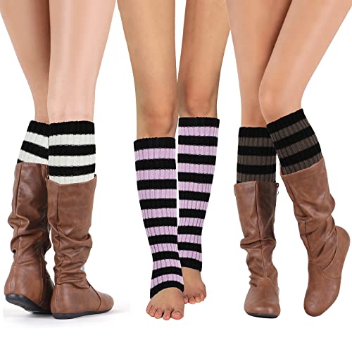 Image of 3 Pairs Winter Leg Warmers for Women, Crochet Knitted Long Boot Socks for Girls High Boot Cuffs Footless Socks Boot Topper Socks Leg Cuffs Boot Warmers Christmas Winter Gift for Ladies