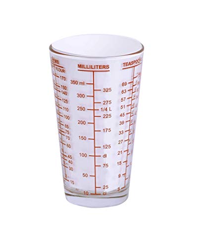 Kolder Mix N Measure Glass, Multi-Purpose Liquid And Dry Measuring Cup, 6 Units Of Measurement, Heavy Glass, Red #TOP4
