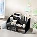 COMFYROOM Desk Organizer with 6 Compartments and 2 Drawers, Plastic Makeup Organizer, Pen Holder for Desktop Storage, Desk Organization for School, Home, Office Supplies (Black)