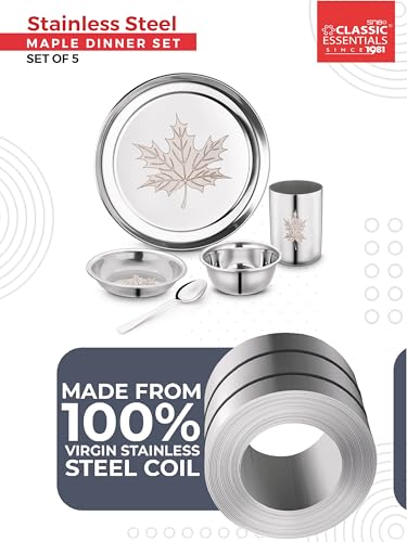 Image of Classic Essentials Stainless Steel Dinner Set|Heavy Gauge|Kitchen Set|Permanent Laser-Maple (Set of 5)