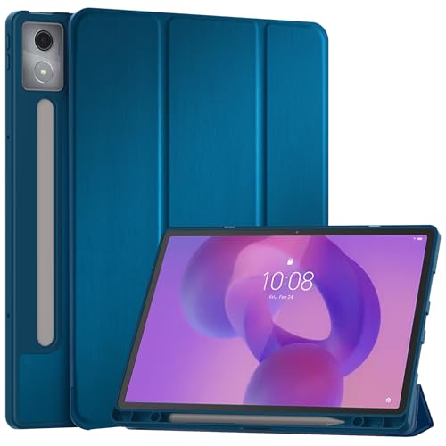 EasyAcc Hülle für Lenovo Idea Tab Pro 12.7 Zoll 2025 mit Stifthalter TB-373FU TB-375FC Ultra Dünn mit Standfunktion Slim PU Leder Schutzhülle (Pfauenblau)