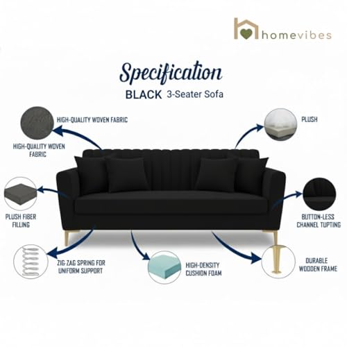 Image of 3+1+1 Seater Velum Fabric Sofa Set for Living Room, Modern Design with High Density Foam, Solid Wood Frame, Ergonomic Comfortable Seating for Home & Office (Black, 3+1+1) | Soft foam comfort, Strong wood frame