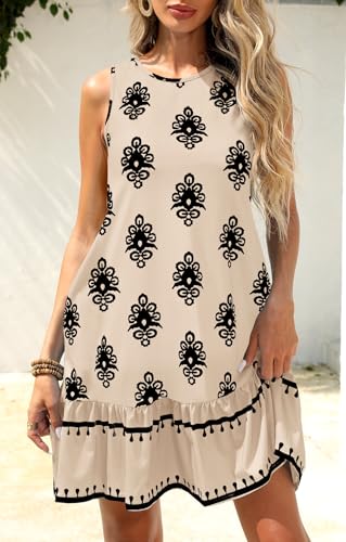 MITILLY Women's Summer Casual Floral Boho Sundresses Crew Neck Backless Printed Beach Ruffle Hem Mini Dress3