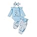 AHUGHAUE Baby Cowgirl Outfit Letters Long Sleeve Ruffle Romper Floral Pants Headband Sets 1st Rodeo Clothes 0-18 Months (Blue, 6-9 Months)
