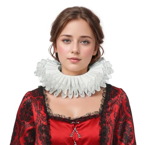 BPURB Collar renacentista Elisabethan Ruff Cuello Cuello Volantes Collar Payaso Collares, Beige, Talla única