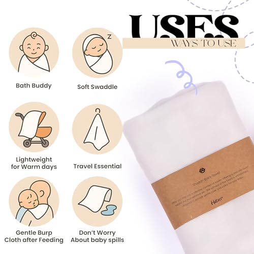 Image of Haber Traditional Indian Muslin Baby Wash Towel for Baby Care Soft and Absorbent, Baby Wipes, Face-Wash, Body Wipe, Napkins (White),5 Count
