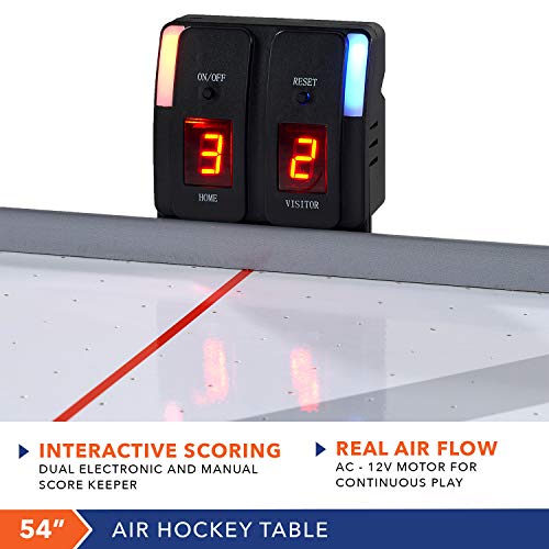 Rally and Roar Air Hockey Table, 54”, with LED Air Hockey Puck and Pushers - Fun Ice Hockey Table Game with Air Powered Motor, Manual and Electronic Score Keeper - Premium Game Tables for Game Room - Thumbnail 4