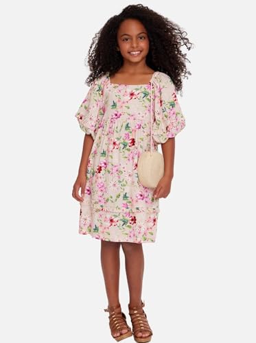 Bonnie Jean Girls 2T-16 Balloon Sleeve Floral Linen Easter Dress3