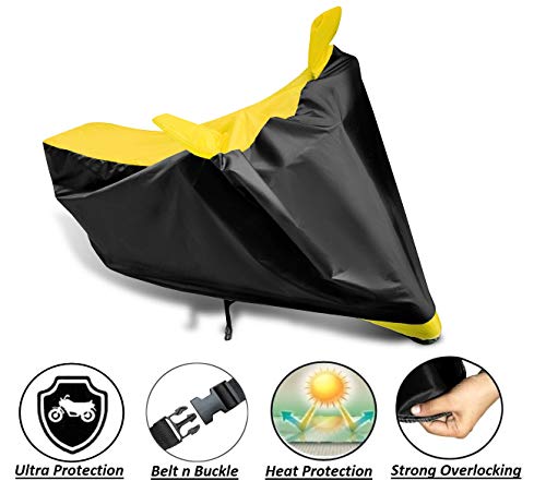 Image of Auto Hub Bike Cover Compatible with TVS Apache RTR 160 with Mirror Pocket, Dustproof, Heat Resistant, Triple Stitched, Apache 160 Bike Cover- Black, Yellow