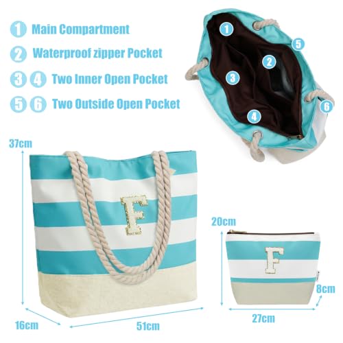 Image of Vavabox Initial Beach Tote Bag for Women, Water-resistant Gifts for Women | Soft Foldable Sandproof Travel Beach Bag Set, Birthday Gifts for Daughter
