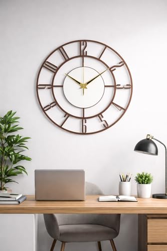 Image of Metal Analog Wall Clock | Brown Decorative Art Sculpture for Home, Office, Living Room, Bedroom, Restaurant & Cafe (18 Inch Copper)