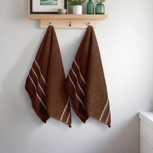 Image of Sassoon Melrose 100% Cotton 2 Piece Hand Towel Set, 400 GSM, Chocolate Fondant (40cmX60cm) - Highly Absorbent, Soft Material, Perfect for Daily Use