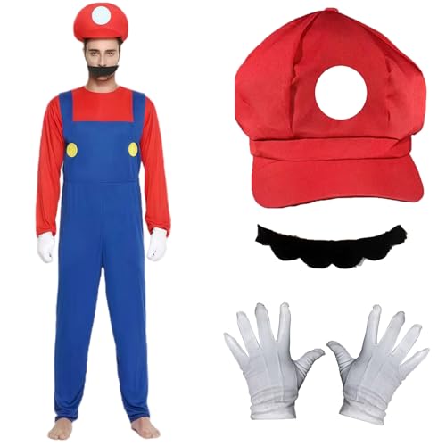 AYNKH Costume de Déguisement pour Adultes et Enfants Chapeau Bodysuit Moustache Gants Blancs Accessoires de Costume pour Halloween Cosplay Carnaval Party