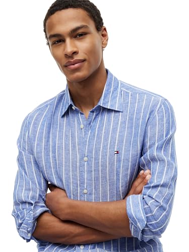 Image of Tommy Hilfiger Men's Long Sleeve Casual Linen Button Down Shirts in Regular Fit