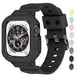 XYF Sport Bands Compatible for White Apple Watch Band 45mm 44mm 42mm with Bumper Case for Women Men, Breathable Soft Strap Case for iWatch Bands Series 9 8 7 6 5 4 3 2 1 SE (Black, 42/44/45mm)