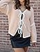 ZESICA Women's Tie Front Bow Cardigan Sweaters 2025 Casual Long Sleeve Knit Color Block Fall Winter Clothing Coats,Oats,Medium