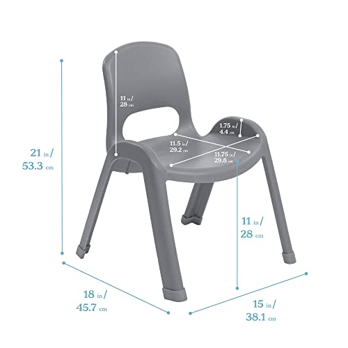 Image of ECR4Kids Plastic Stackable SitRight Chair, 11in, Classroom Furniture, Grey, 4-Pack