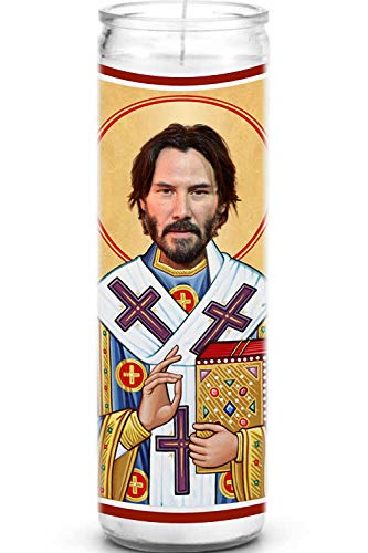 Keanu Celebrity Prayer Candle - Funny Saint Candle - 8 inch Glass Prayer Votive - 100% Handmade in USA - Funny Celebrity Novelty Gift