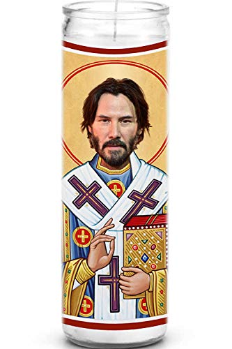 Keanu Reeves Celebrity Prayer Candle - Funny Saint Candle - 8 inch Glass Prayer Votive - 100% Handmade in USA - Funny Celebrity Novelty Gift