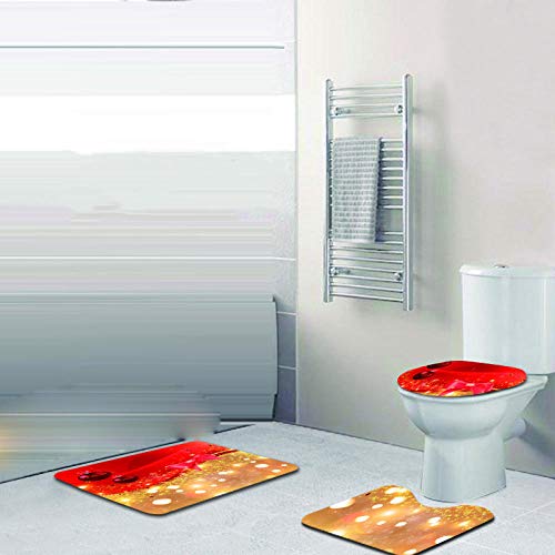 Claean-Acces-Home Badgarnitur Badematten Set Weihnachtszubehör Für Badezimmer Duschvorhang Set Mit Haken 4-Teilige…