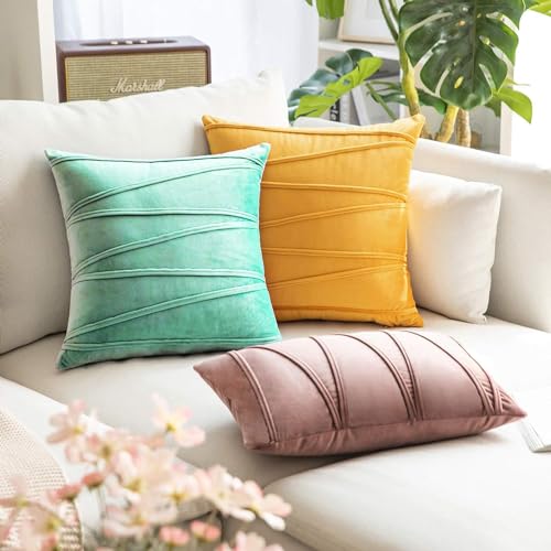 Image of Khooti Velvet Striped Cushion Cover Pack of 1-28 inchX28 inch /71X71 Cm | Teal Green | Soft Pillow Covers Cushion Case for Sofa Bedroom Living Room Chair Car, Cushion Cover with Zig Zag Pattern
