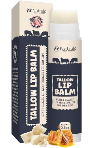 Beef Tallow Lip Balm All Natural Tallow & Beeswax Chapstick Hydrating Moisturizing Grass Fed Tallow Lip Care Soothes Chapped Dry Sensitive Lips Long Lasting & Vitamin Rich Made in USA
