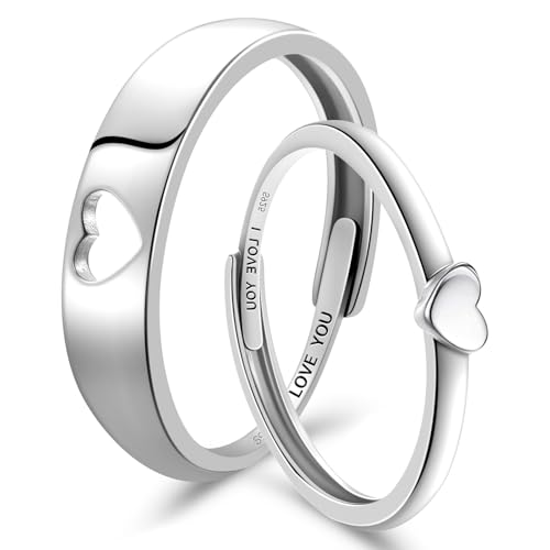J.Fée Anello Donna Argento 925 e Anello Uomo, Cuore Fedine Fidanzamento Coppia Fedi Nuziali, Regalo Fidanzato/Fidanzata Set Anelli Donna...