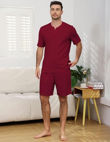 Image of JiniGolla Mens Pajamas Set Soft Short Sleeve Top and Pant Loungewear Sets 2 Piece Pjs with Pockets
