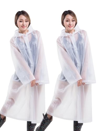 Rain Ponchos for Adults - 2 Pack Raincoats Reusable Emergency Raincoats Rain Cover for Men Women with Drawstring Hood